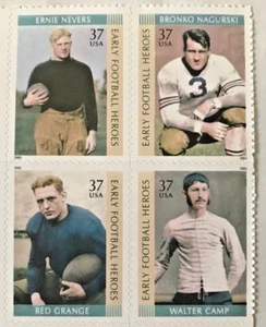 EARLY FOOTBALL HEROES - BLOCK OF FOUR COMMEMORATIVE 37 cent STAMPS  - 2003 USPS - Picture 1 of 5