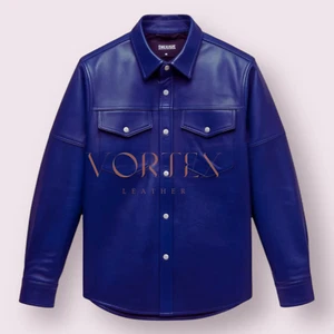 Men's Blue Leather Full sleeve Shirt Genuine Soft Lambskin Motorbike Shirt LGBT - Picture 1 of 2