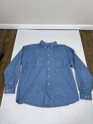 Vintage Structure Blue Denim Paisley Button Down Shirt Mens Large XL 90s Western - Image 1 of 4