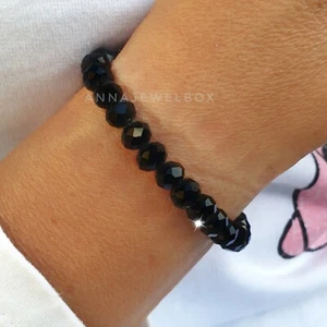 Crystal Glass Beads Black Faceted Elastic Stretch Bracelets Reiki Protect Energy - Picture 1 of 9