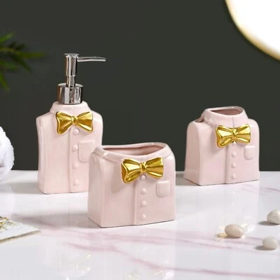 Ceramic Bathroom Accessories Set of 3 - Dispenser, Toothbrush Holder, Tumbler - Image 1 of 4