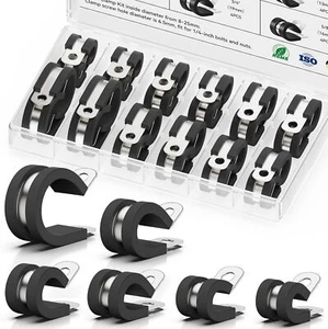 Kit Surtido de Abrazaderas de Cable, 24 PIEZAS Abrazaderas de Tubo de Cojín de Goma de Acero Inoxidable, 6 - Imagen 1 de 2