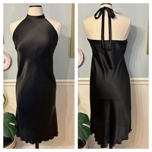 Vestido Halter Vintage Bebe Negro Talla Mediana Sedoso Glamour Baddie Fiesta Y2K LBD - Imagen 1 de 9