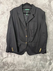 Lauren Ralph Lauren Women’s Black Blazer (16W) Gold Button Stretch Cotton Jacket - Picture 1 of 6