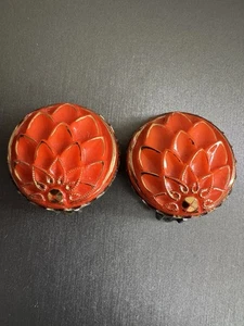 Vintage Orange Carved Glass Clip Earrings  - Picture 1 of 6