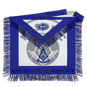 Delantal Maestro Pasado Masónico Francmasón Azul Logia Regalia con Flecos y Bordados - Imagen 1 de 7