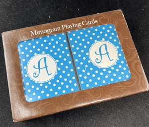 Vintage Blue Monogram Playing Cards Double Deck Initial A - Bild 1 von 9
