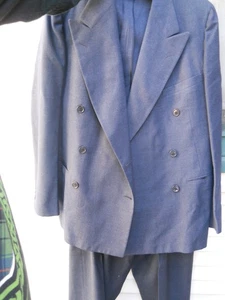 VINTAGE 50'S MEN'S GABERDINE WOOL 2PC DOUBLE BREASTED STEEL BLUE WOOL SUIT SZ XL - Picture 1 of 20