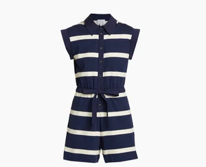 NWT TANYA TAYLOR Maritime Blue Cream Striped Ludlow Romper Size XS - Picture 1 of 16