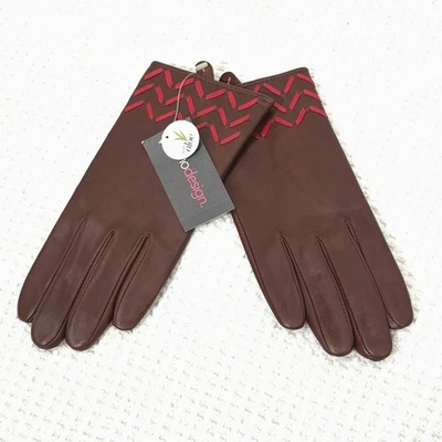 NUEVO CON ETIQUETAS Guantes de Cuero Echo para Mujer Medianos Marrón Rojo Puntada Detalle Forrados Silencioso Lujo Foto 1 de 4