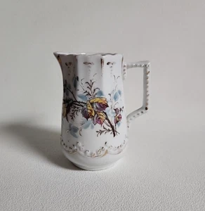 Antique Victorian Pitcher Hand Painted Glazed Ceramic Floral Gold Accents 4.5" - Picture 1 of 15