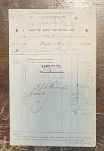 1901 Billhead Boston Massachusetts Gulliver & Allen Fruits Vegetables - Picture 1 of 1