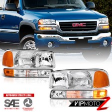 1999-2006 GMC Sierra [FACTORY STYLE] 4PC Bumper Headlights Assembly 00-06 Yukon