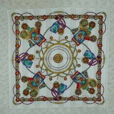 N665 CELINE Blanco Jacquard Algodón Bufanda Bufandas Bolsillo Cuadrado 19.5" X 19.5" Foto 1 de 4