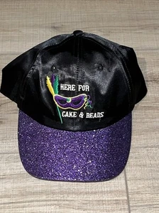 Black Mardi Gras Satin & Glitter Masquerade Mask Embroidered Snapback Hat Cap - Picture 1 of 5