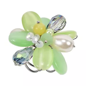 Encantador anillo de declaración ajustable de mezcla de piedras verdes en racimo - Imagen 1 de 6