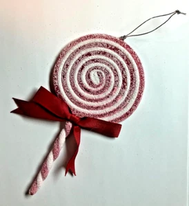 Vintage 1990s Red-White Swirl Lollipop Christmas Holiday Ornament 7 in VG! - Picture 1 of 3