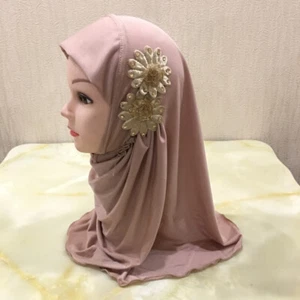 Beautiful Girl Hijab Scarf with Flowers Fit 2-7 Years Old Muslim Kids Headscarf - Picture 1 of 28