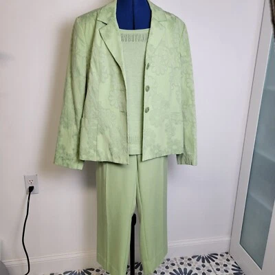 Sag Harbor 女式春季夏季轻便绿色花卉 3 件套裤子套装 14P — 第 1/4 张图片