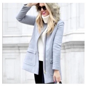 J.CREW Size 00 Factory Women’s Wool Blend Coat Vail Parka With Fur Trim Hood - Picture 1 of 10