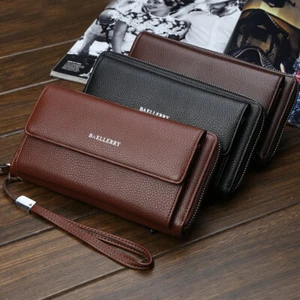 Bolso de mano billetera de cuero para hombre de gran capacidad con soporte para tarjetas chequera EE. UU. - Imagen 1 de 19