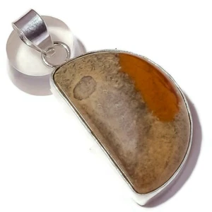 Natural Jasper Cabochon Gemstone Silver Overlay Handmade Crescent Pendant A3358 - Picture 1 of 3