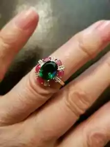 3.32 CTW LAB CREATED EMERALD,RUBY & DIAMOND 10KT SOLID YELLOW GOLD RING SZ 6.5 - Picture 1 of 5