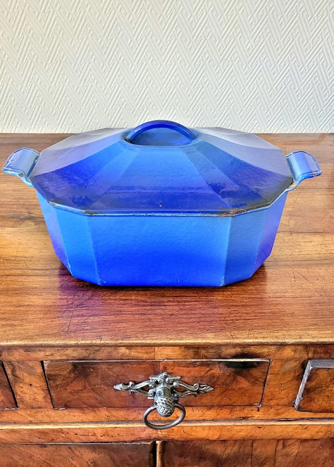 Marmite Le Creuset collection Art Deco cocotte ancienne bleu fonte émaillée - Photo 1/4