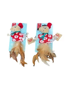 2 Pack Trader Joe’s Holiday Cat Toy Mouse With Feather And Rope Iconic Shirt - Picture 1 of 2