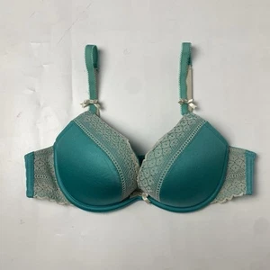 Aerie Emma Turquoise Blue Padded Push Up Plunge Bra Underwire Lace Size 34B - Picture 1 of 15