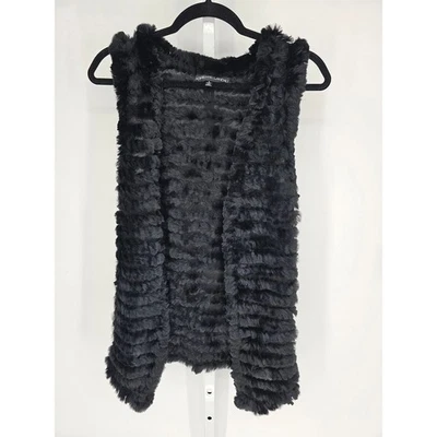 Adrienne Landau Womens Fur Sleeveless Open Front Vest Black Size S - Image 1 of 3
