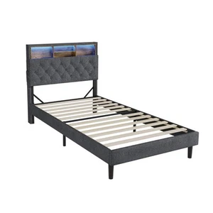 Oikiture Bed Frame with LED Storage Bedhead King Single Size NOVI - Picture 1 of 7