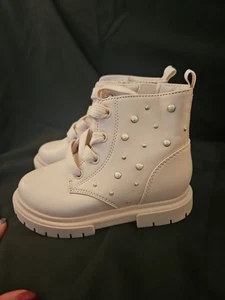 Stivali da combattimento Cat & Jack ragazza/bambino zip laterale con lacci blush taglia 8 nuovi con etichette - Foto 1 di 8