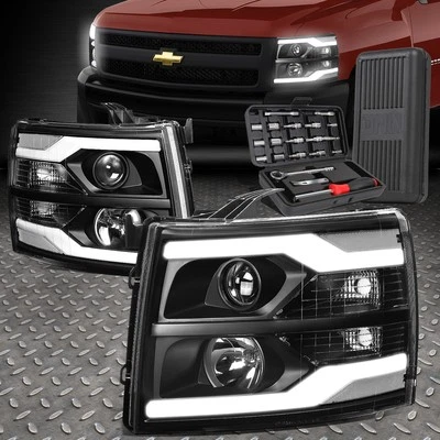 PARA 07-14 CHEVY SILVERADO LED DRL NEGRO FAROS PROYECTORES LATERALES TRANSPARENTES + JUEGO DE HERRAMIENTAS Foto 1 de 4