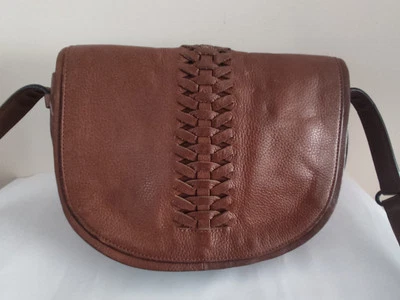Banana Republic Crossbody Bag Festival Brown Leather Braided U Shaped Purse - Image 1 of 4