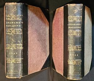 [Poe] GRAHAM'S MAGAZIN - 2 Bände. 1843/44 mit 1. Auftritten der E.A. Poe et.al - Bild 1 von 18