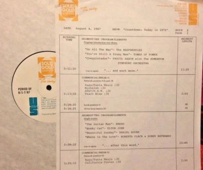 RADIO SHOW: 8/4/87 TODAY '72! RASPBERRIES, PROCOL HARUM, DANIEL BOONE, NILSSON - Image 1 of 2