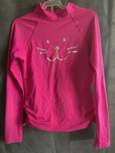 Lands End Kinder Gr. M (10-12) Hot Pink Magenta Langarm Rash Gaurd Bademode EUC - Bild 1 von 4