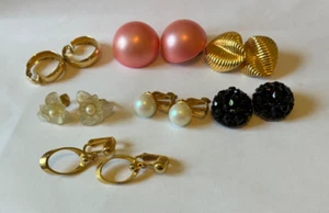 vintage clip on earring lot unbranded gold tone, black, pink, faux pearl - Picture 1 of 7