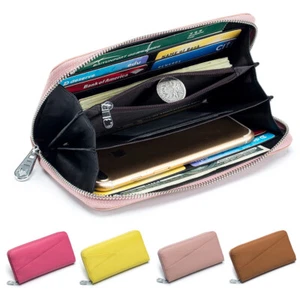 Womens Wallet RFID Blocking Genuine Leather Zip Around Wallet Clutch Long Purse - Picture 1 of 22
