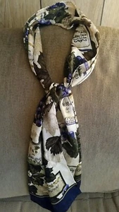 Women's Scarf With Grapes, Leaves, Wines, Chardonay Rose Cahors Purple Green 53" - Picture 1 of 6