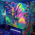 Fluorescent Tapestry Wall Hanging Mandala Uv Black Light Mushroom Print Home Dec