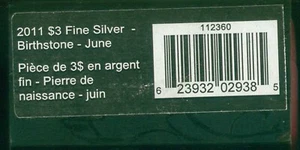 2011 Canada S$3 Birthstone Giugno SCATOLA & COA OGP SOLO NO MONETE - Foto 1 di 6