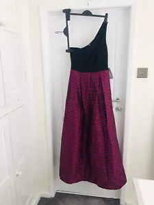 JS COLLECTIONS Striped Mono strap One Shoulder Tulle Gown Black Pink Uk 14 - Picture 1 of 12