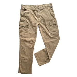 Carhartt Relaxed Fit Beige Canvas Cargo Work Pants Rugged Flex 38x32 Paint Marks - Picture 1 of 10