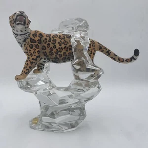 LEOPARD Porcelain Figurine Germany Lead Crystal Cliff Sculpture FRANKLIN MINT 8” - Picture 1 of 23