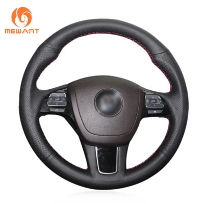 Cubierta de volante de cuero artificial negro para Volkswagen Touareg 2011-2017 Foto 1 de 4