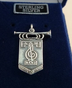 Sterling Silver 22x17mm ATM Texas A&M University Aggie Flag Bugle say Band Charm - Picture 1 of 4