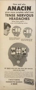 1958 Anacin Schmerzlinderung DRUCKANZEIGE angespannte nervöse Kopfschmerzen Vintage 1950er schnell vollständig - Bild 1 von 3