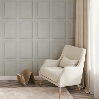 Papel tapiz pintable panel eduardiano vinilo de lujo Anaglypta RD8245 blanco Foto 1 de 4